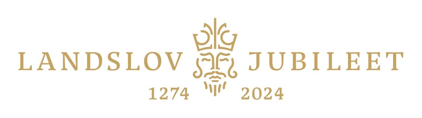 Logo for landslovjubileet, midtstil i gull.