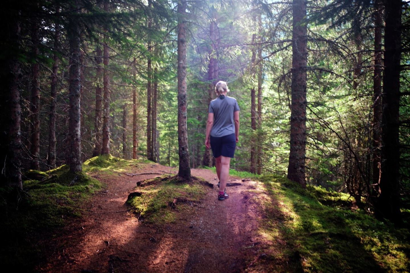 Foto av kvinne som går einsam i skogen