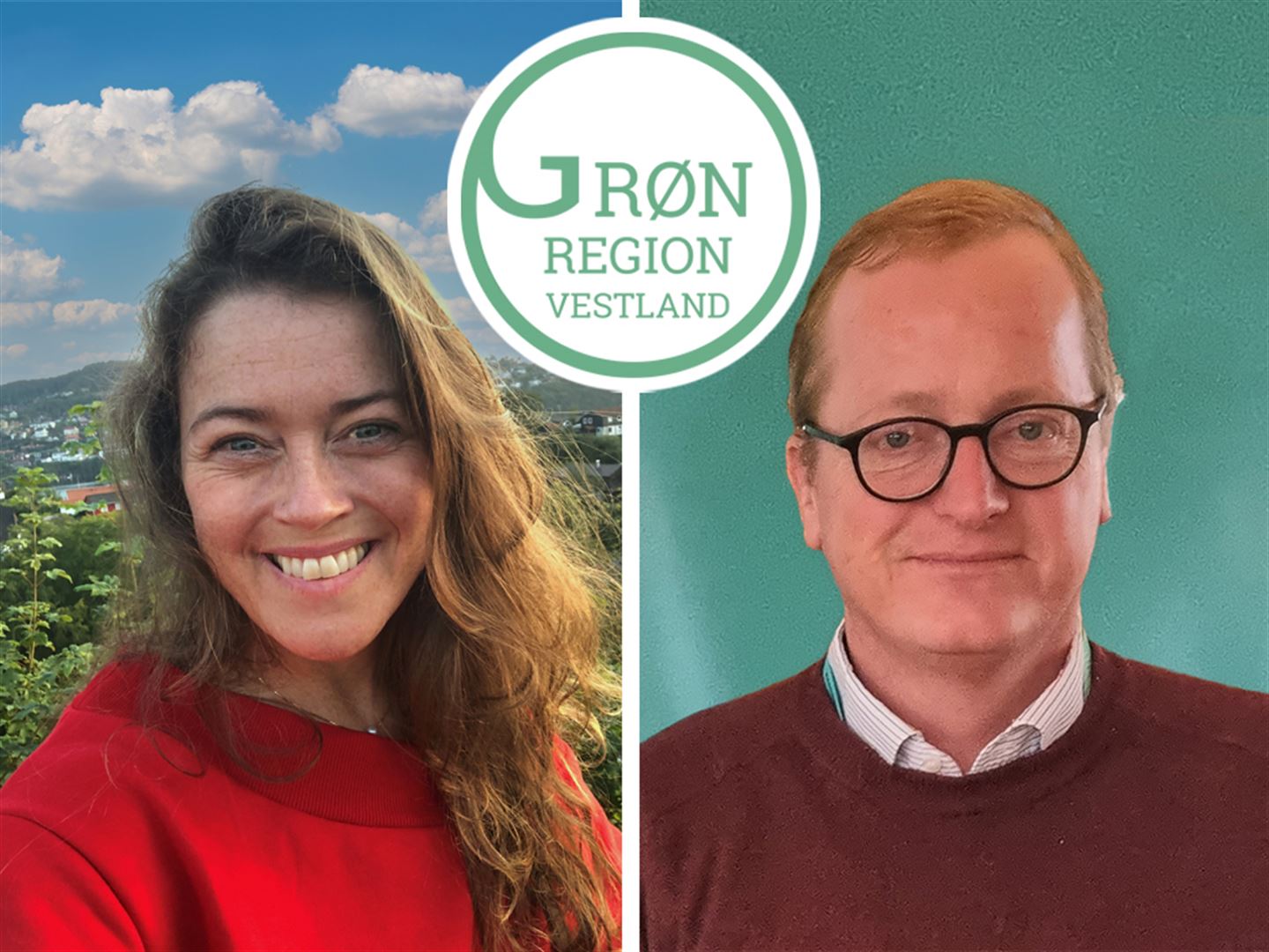 foto av Arent Kragh og Heidi Synnøve Gaustad, med logoen til Grøn region Vestland mellom bilda