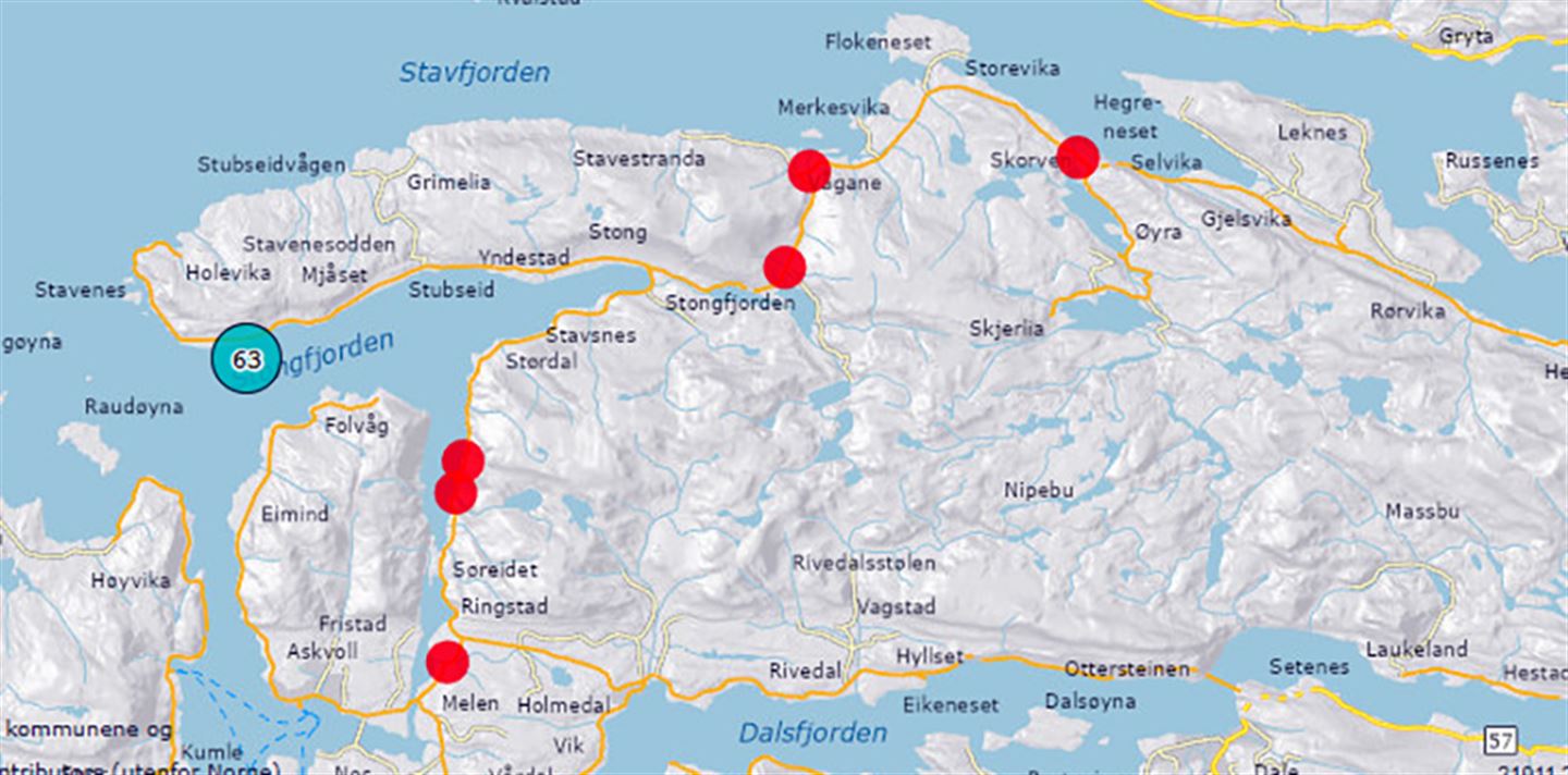 Kart over Askvoll i Sunnfjord, Vestland fylke.