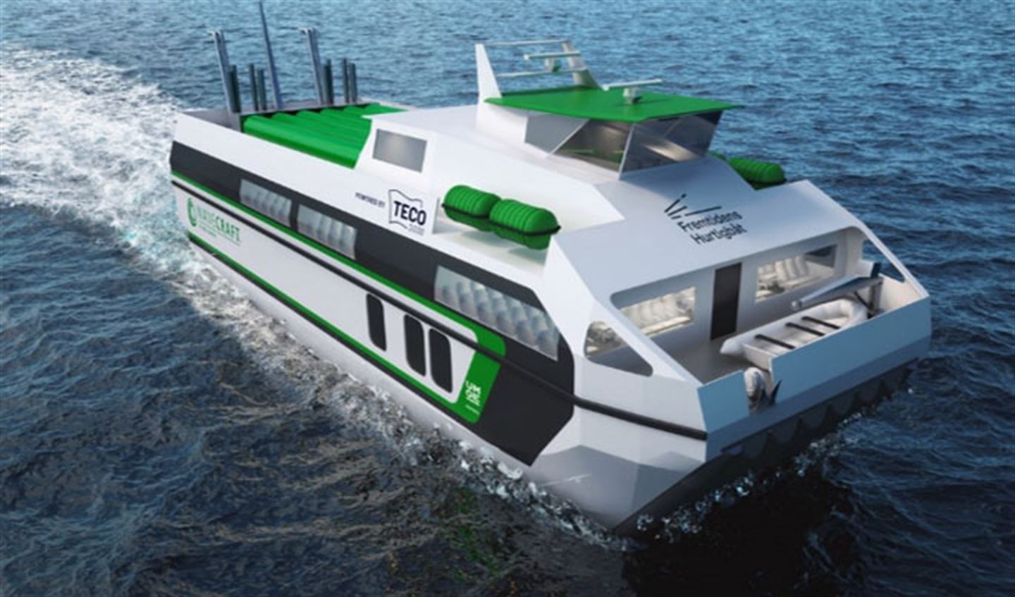 Illustrasjon av hurtigbåt driven med hydrogen.