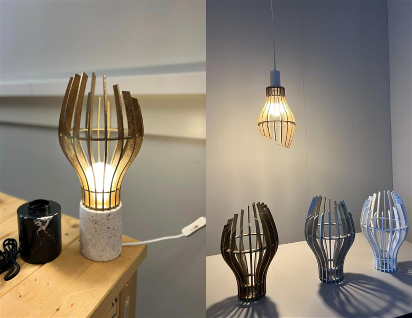 Bordlampe og taklampe. 