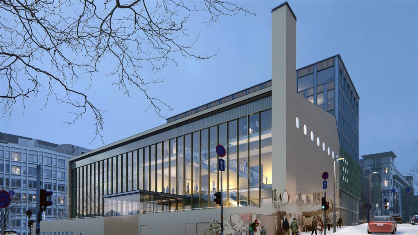 Illustrasjon som syner korleis Sentralbadet scenekunsthus i Bergen skal sjå ut når det er ferdig.