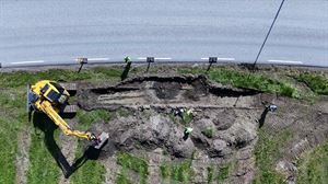 Dronefoto som syner arkeologisk registrering.