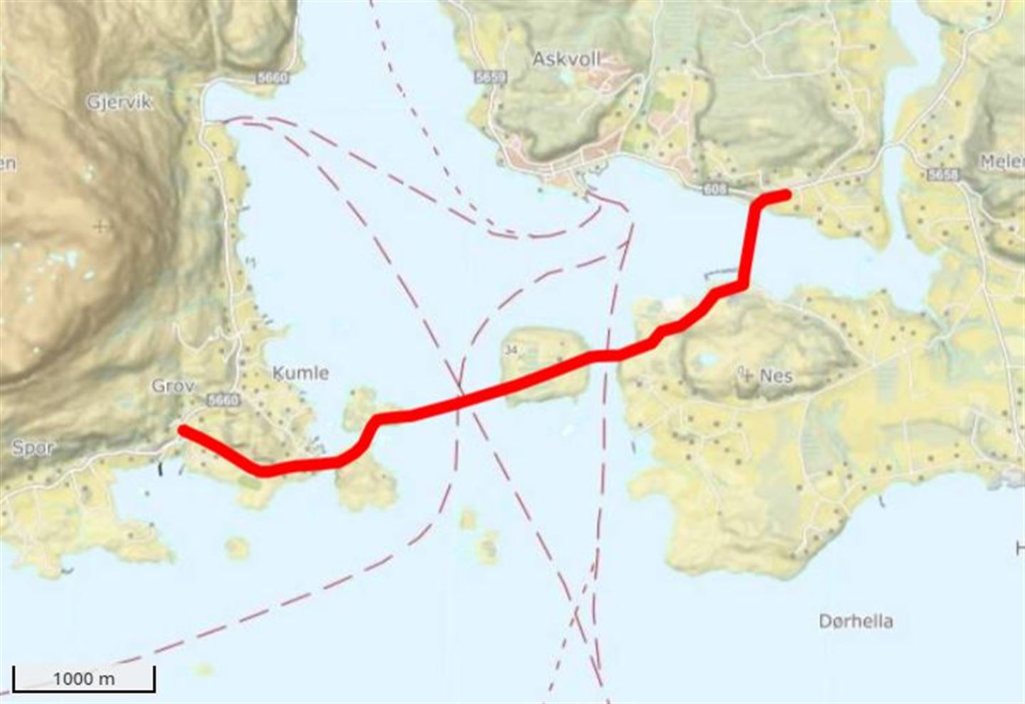 OVERSIKTSKART: Planlagt vegtrasè for Atløysambandet.