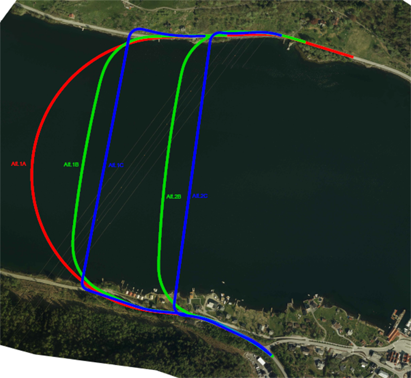 illustrasjonsbilde, alternativ for bru over Esefjorden, fv. 55