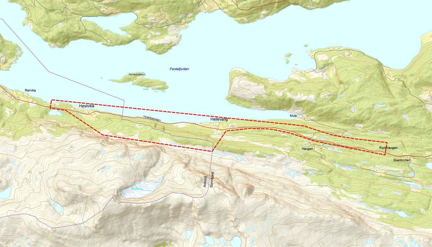 Planområdet for prosjektet fv. 609 Heilevang.