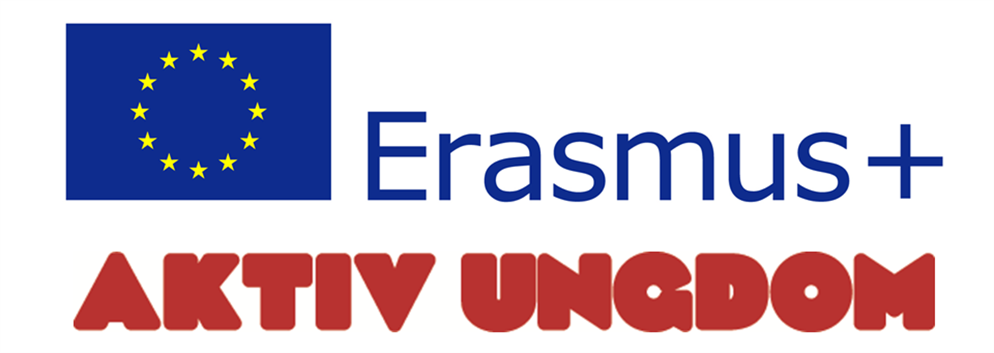 Logo for Erasmus+ Aktiv Ungdom som viser det europeiske flagget med 12 gullstjerner på blå bakgrunn.