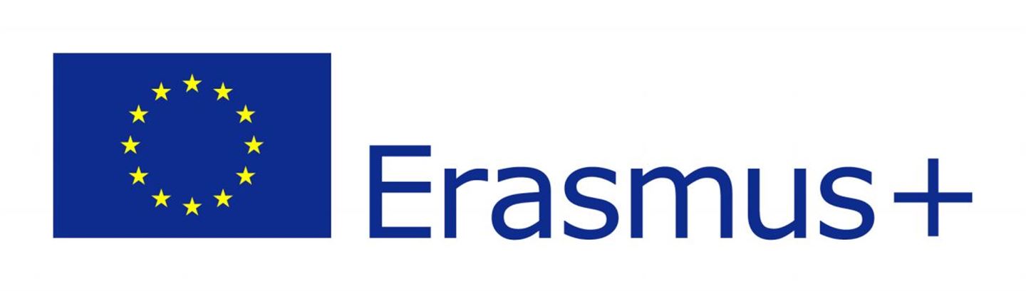 Logo for Erasmus+ som viser det europeiske flagget med 12 gullstjerner på blå bakgrunn