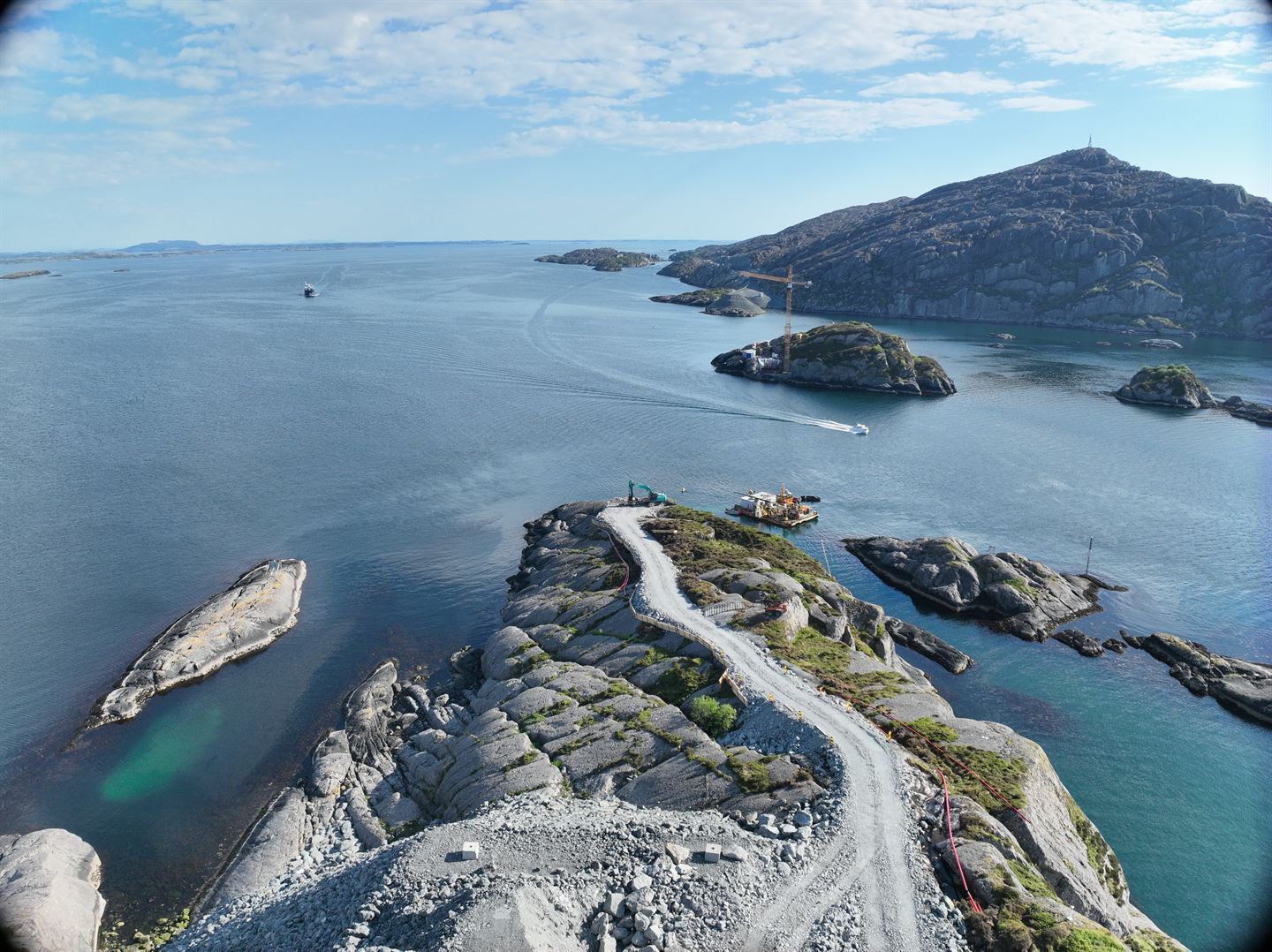 Frå bygginga av Ytre Steinsund bru, mai 2024 (Foto: Skanska)