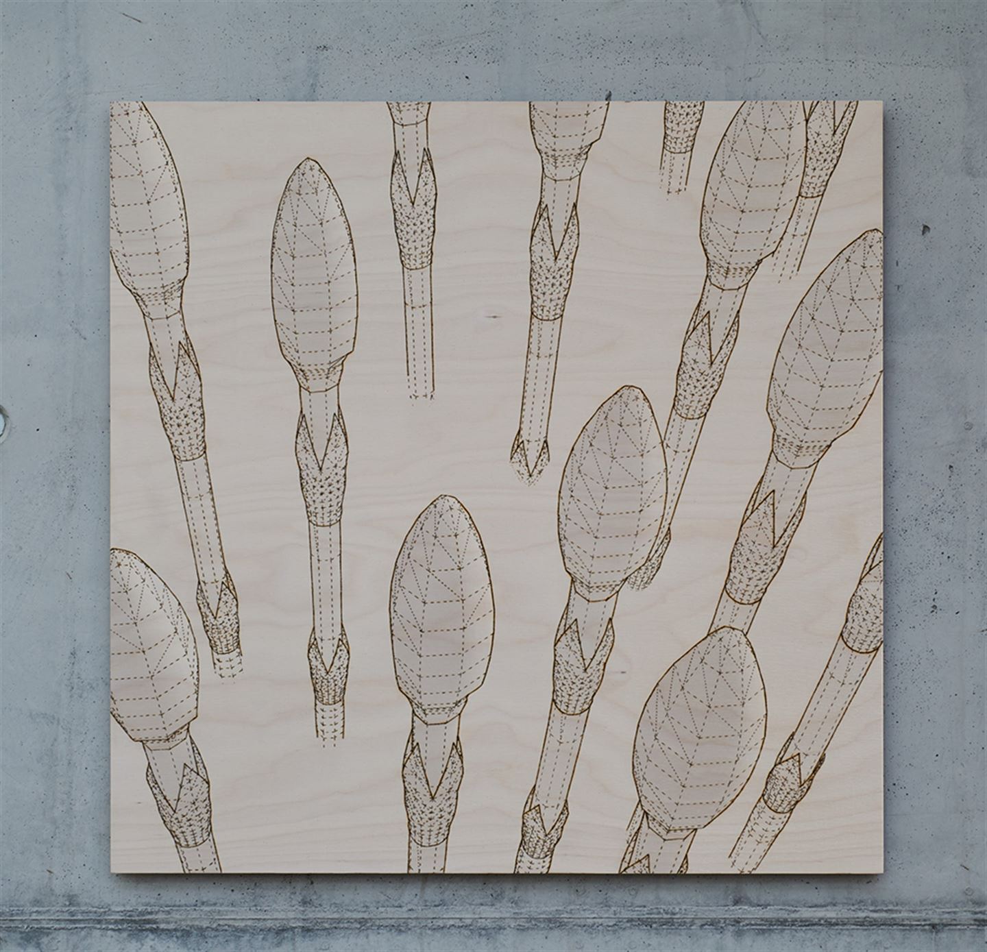 Kunstverket Rekonstruksjoner med digitaltrykk og svipenntekningar. Det er ein serie bilde på Åsane vidaregåande skule.