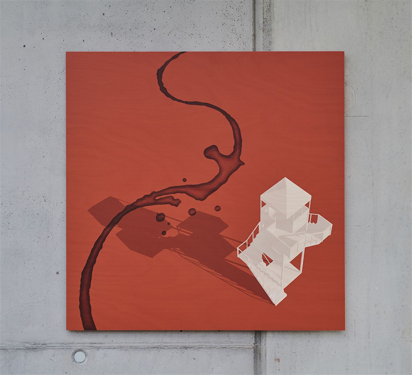 Kunstverket Rekonstruksjoner med digitaltrykk og svipenntekningar. Det er ein serie bilde på Åsane vidaregåande skule.