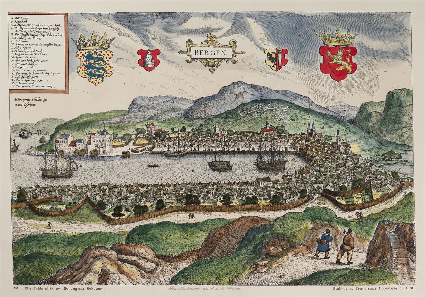 Teikning av Bergen på 1500-talet.