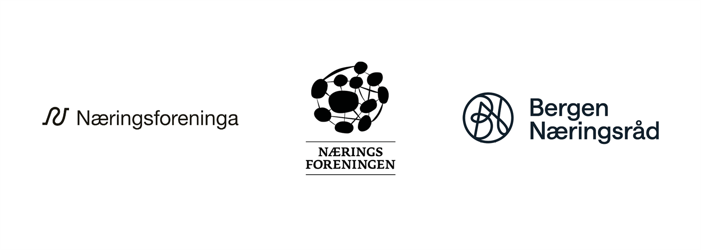 Logoane til Bergen Næringsråd, Næringsforeningen i Stavangerregionen og Ålesund Næringsforening